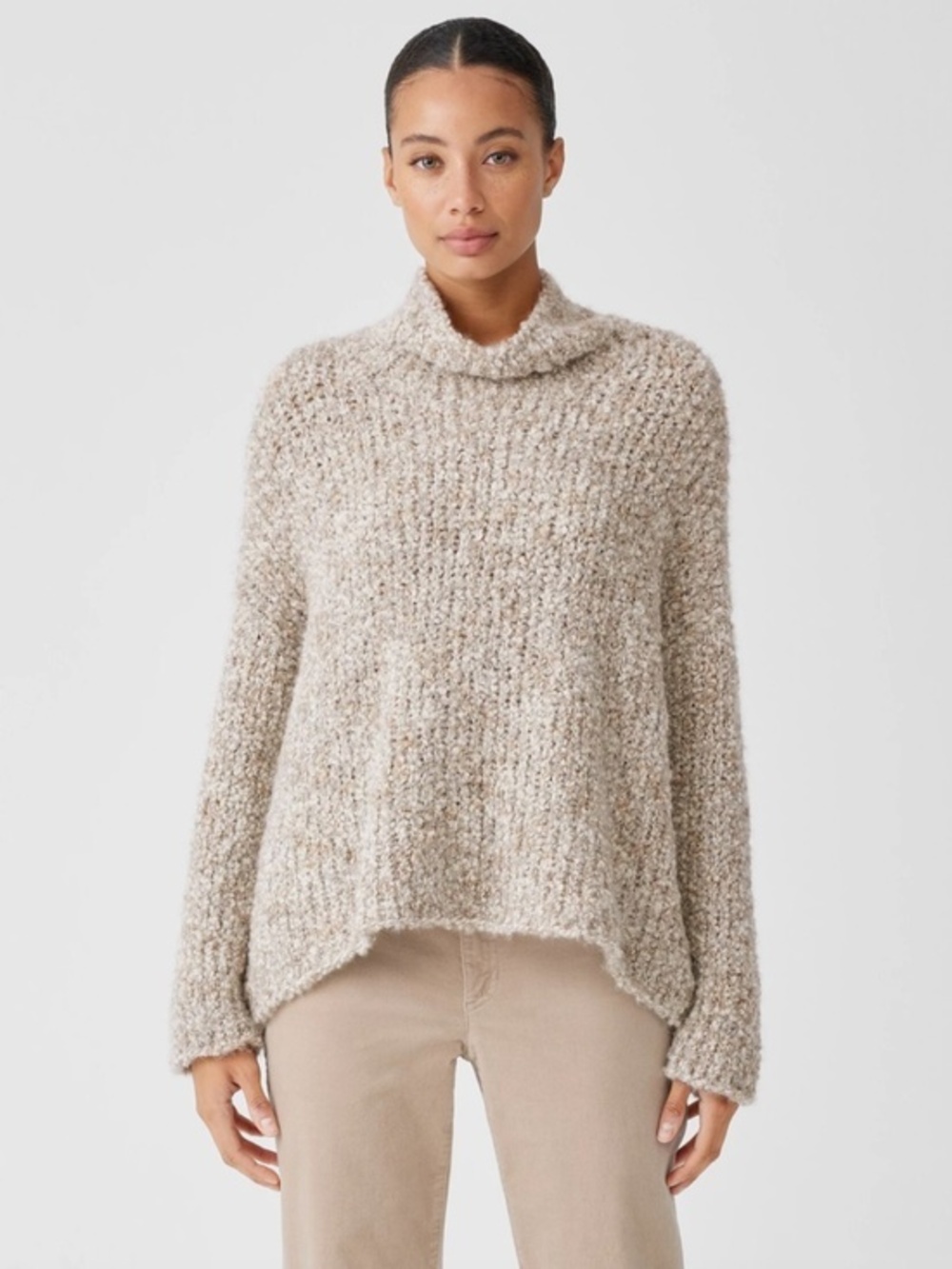 Eileen Fisher Peruvian Alpaca Loop Turtleneck Top Sweater 100% Alpaca Size Large